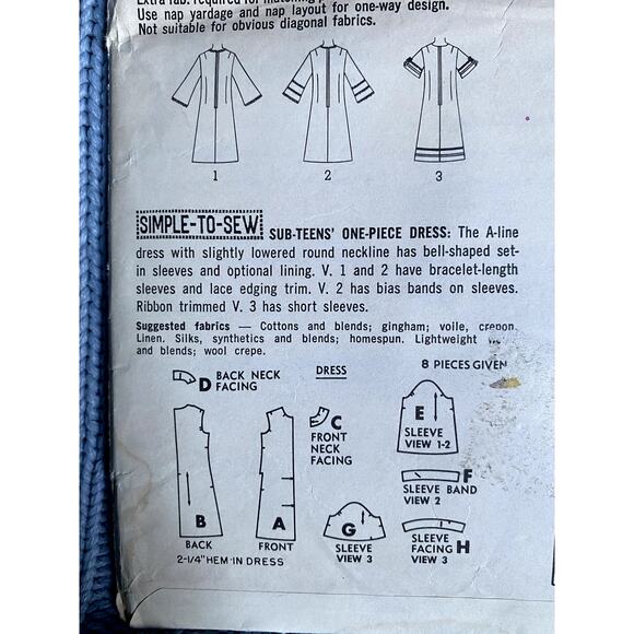 Simplicity 6982 Sewing pattern A line dress bell sleeve 1960s size 12 - Picture 4 of 6
